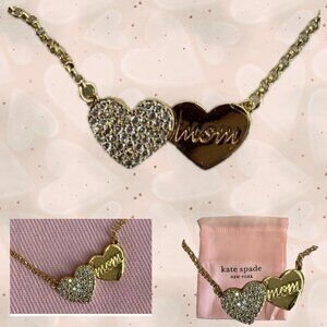 Kate Spade Gold-Tone Mom Engraved Double Hearts CZ Detail Pendant Necklace